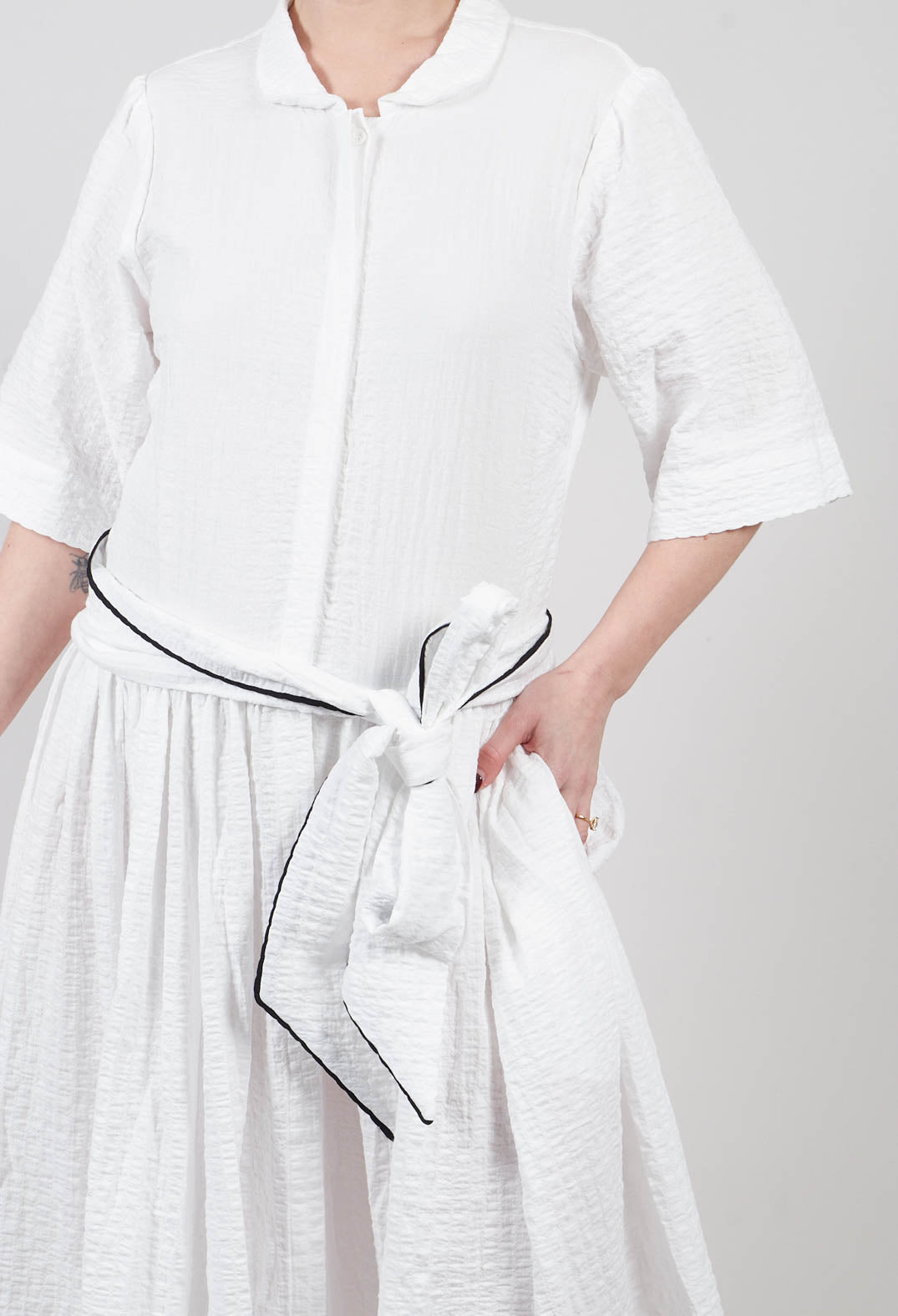 Textured Shirt Style Dress in White