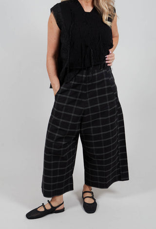 Wide Leg, Low Crotch Trousers in Fine Check Black