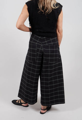 Wide Leg, Low Crotch Trousers in Fine Check Black