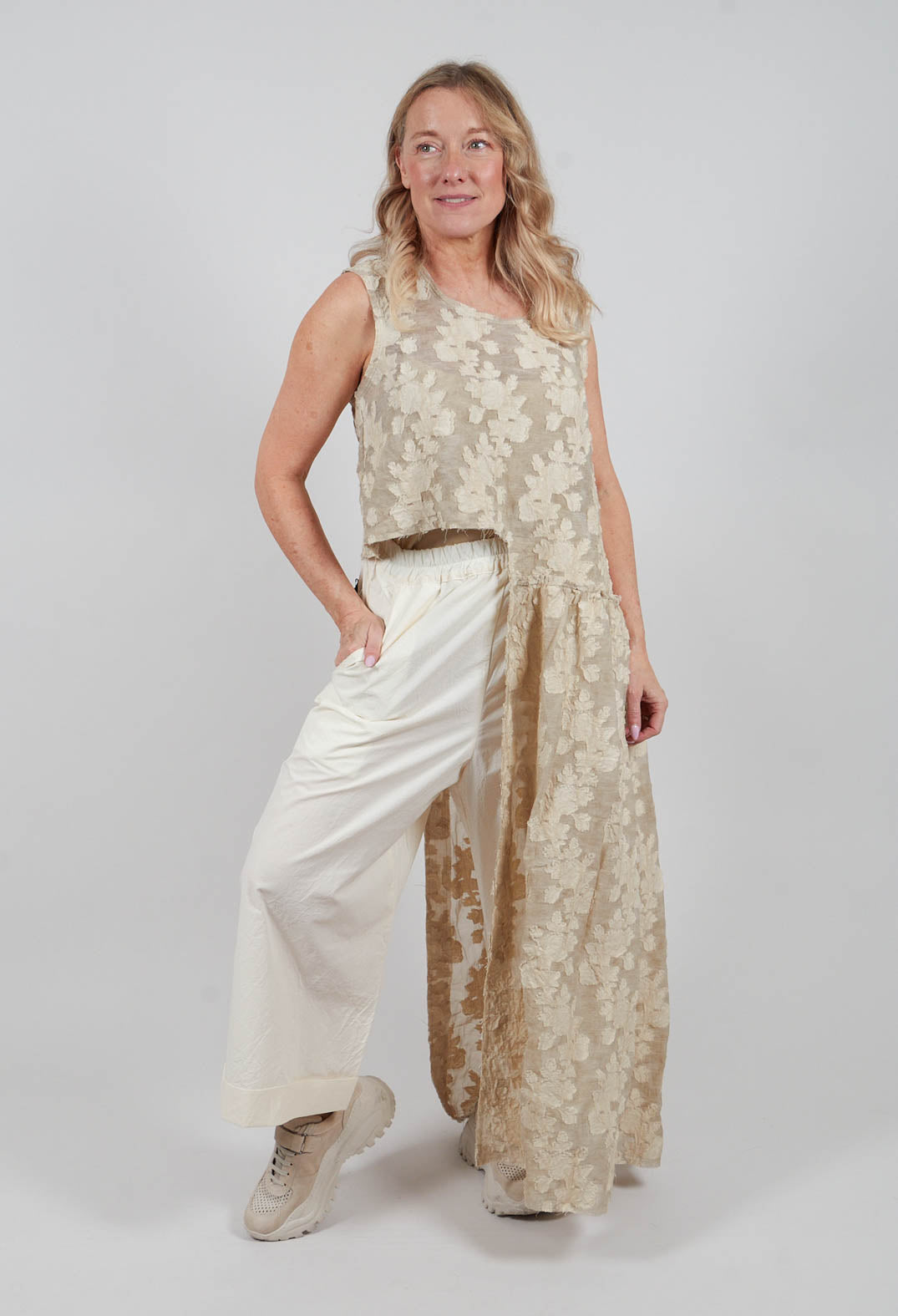Wide Leg, Low Crotch Trousers in Natural