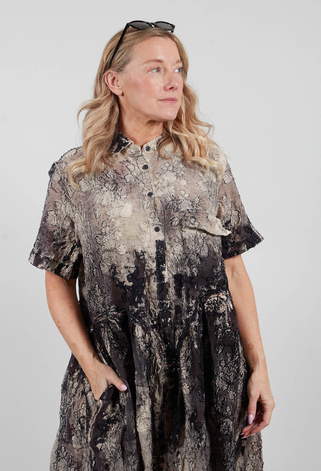 Loose Shirt Dress in Hand Painted Print