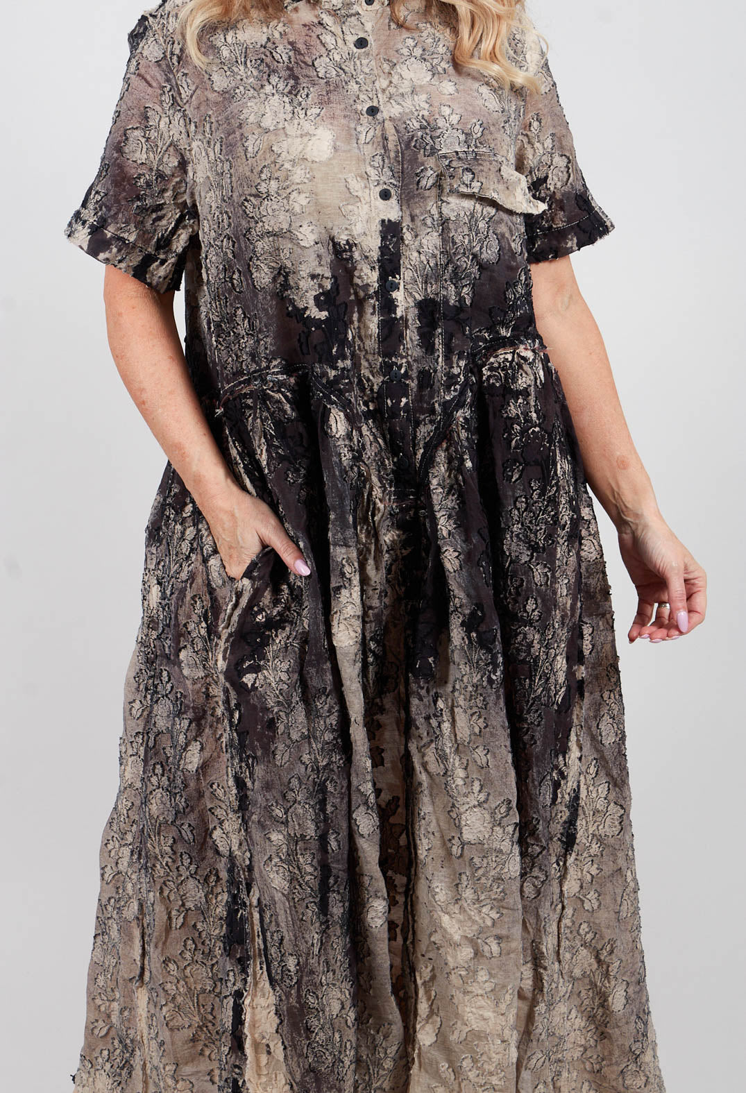 Loose Shirt Dress in Hand Painted Print