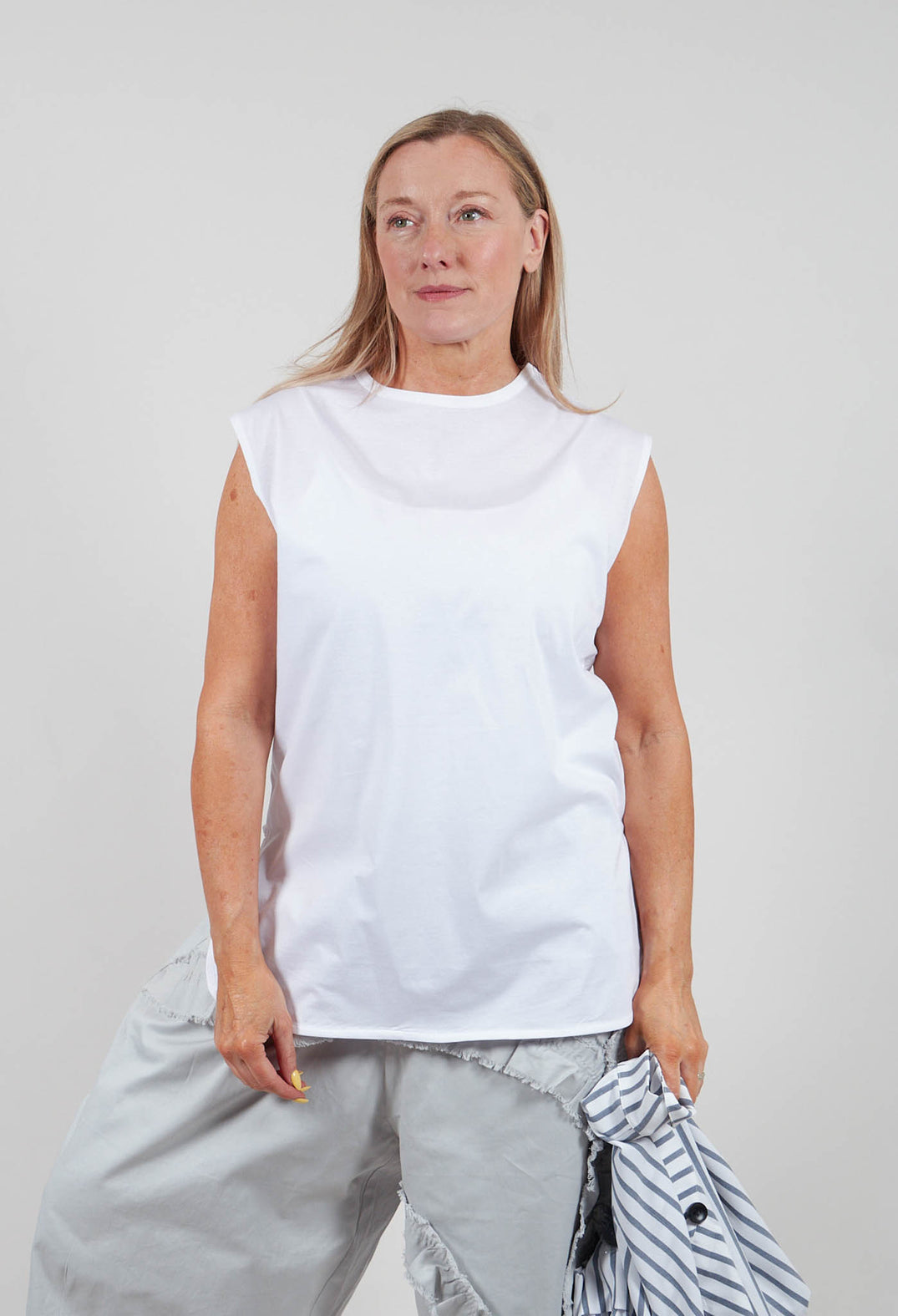 Sleeveless Tunic Top in White