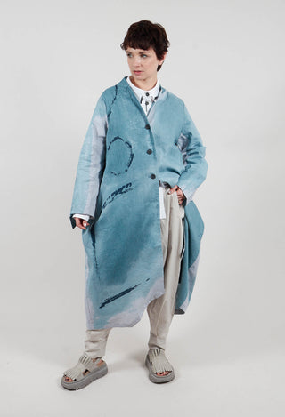 Collarless Coat in Blue