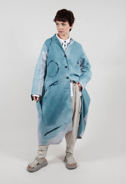 Collarless Coat in Blue