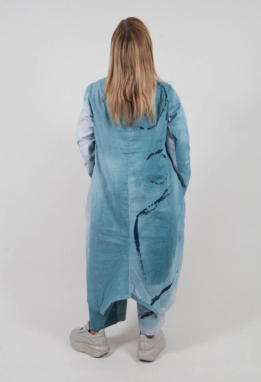Collarless Coat in Blue