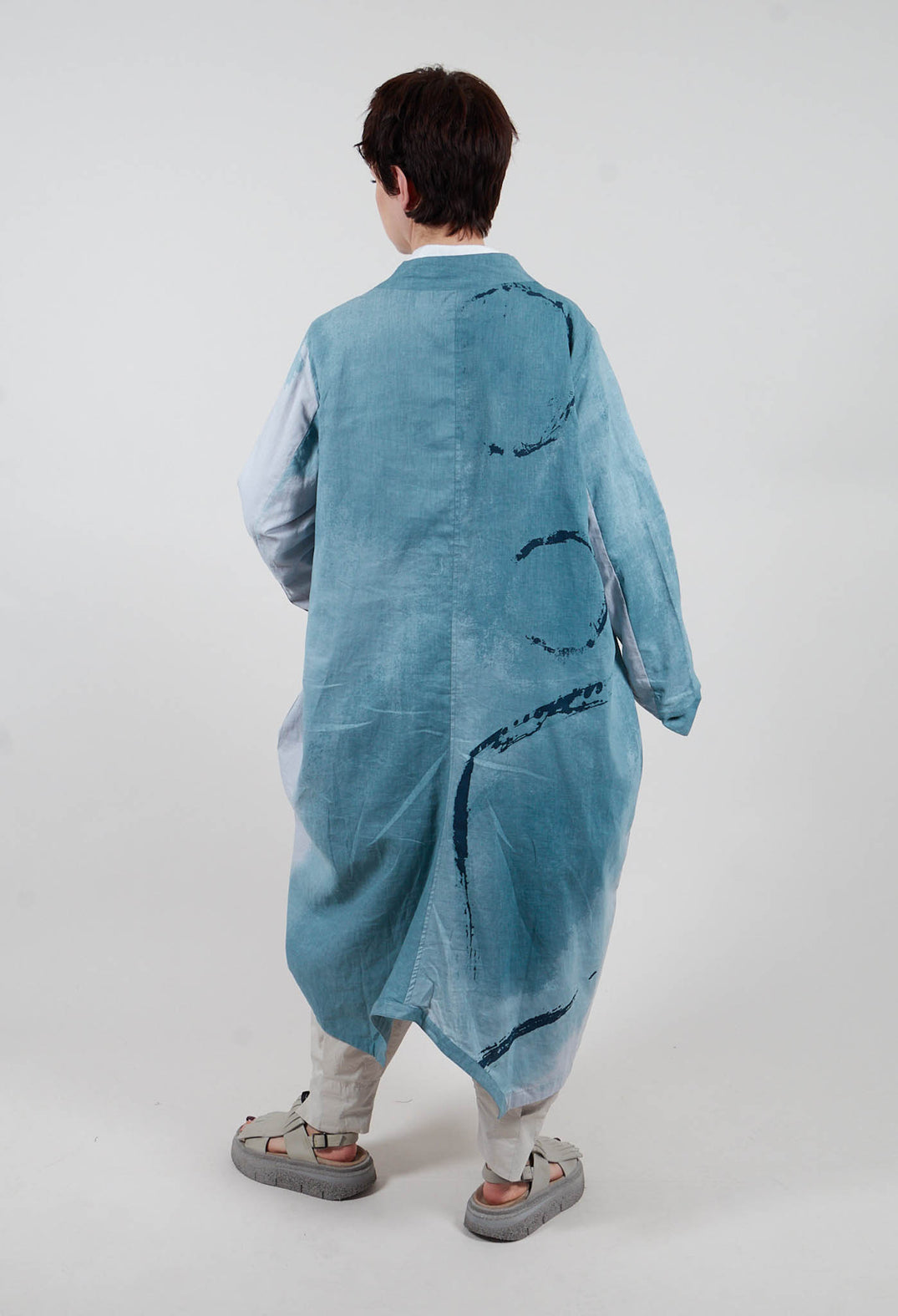 Collarless Coat in Blue