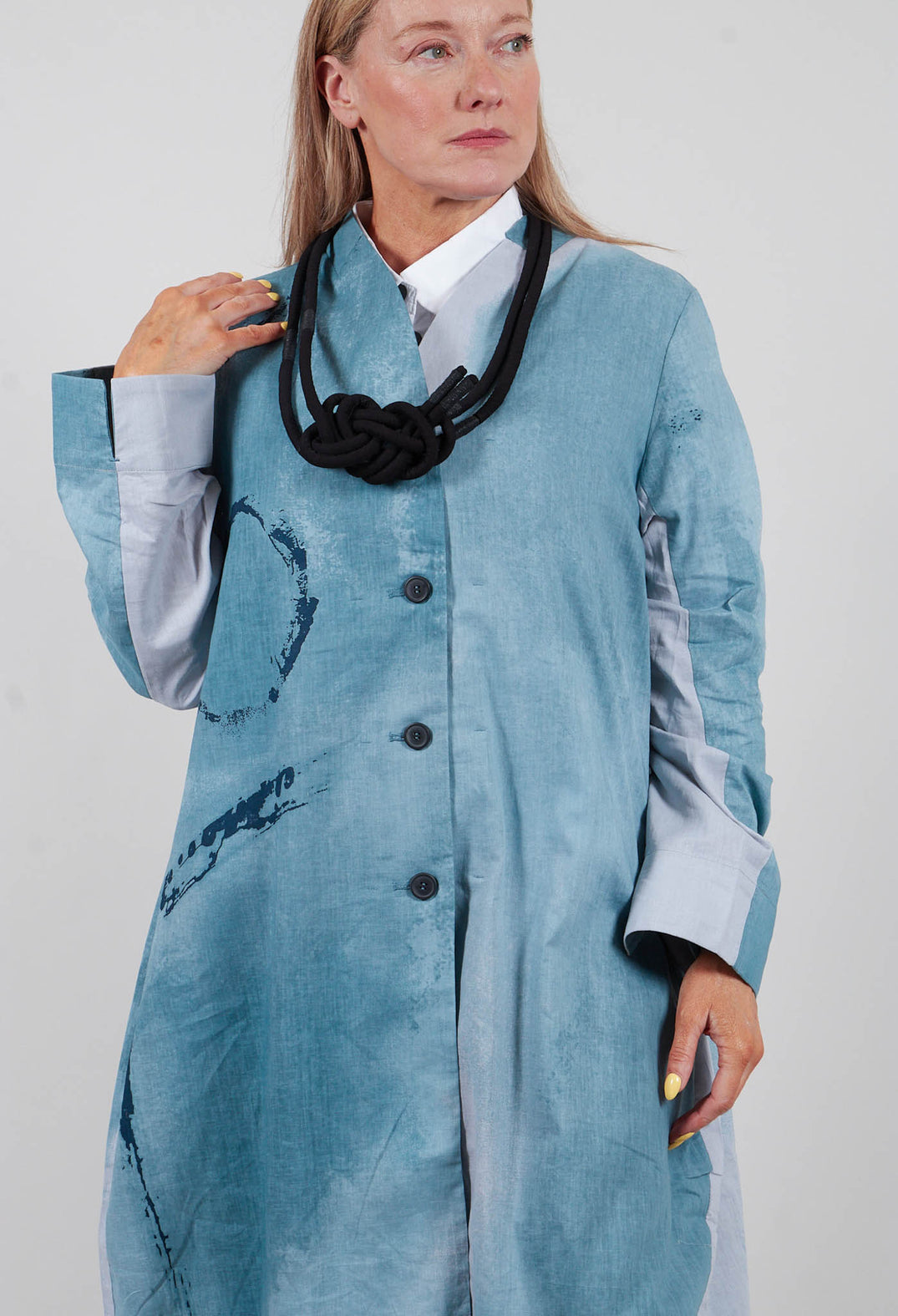 Collarless Coat in Blue