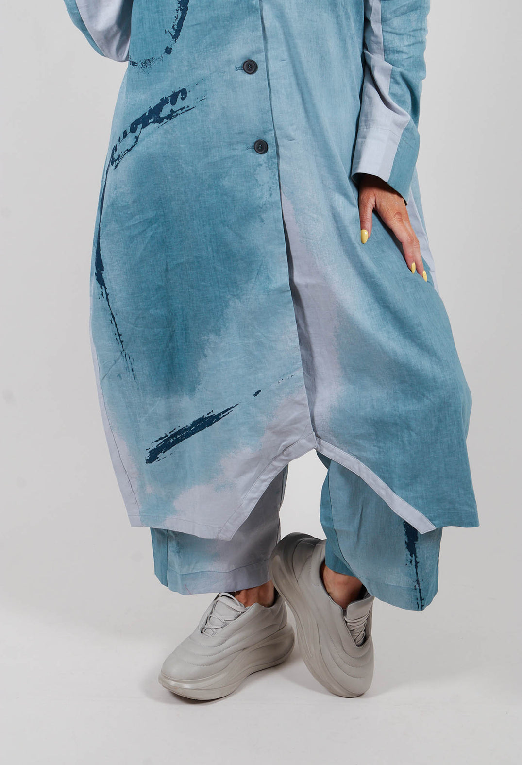 Collarless Coat in Blue