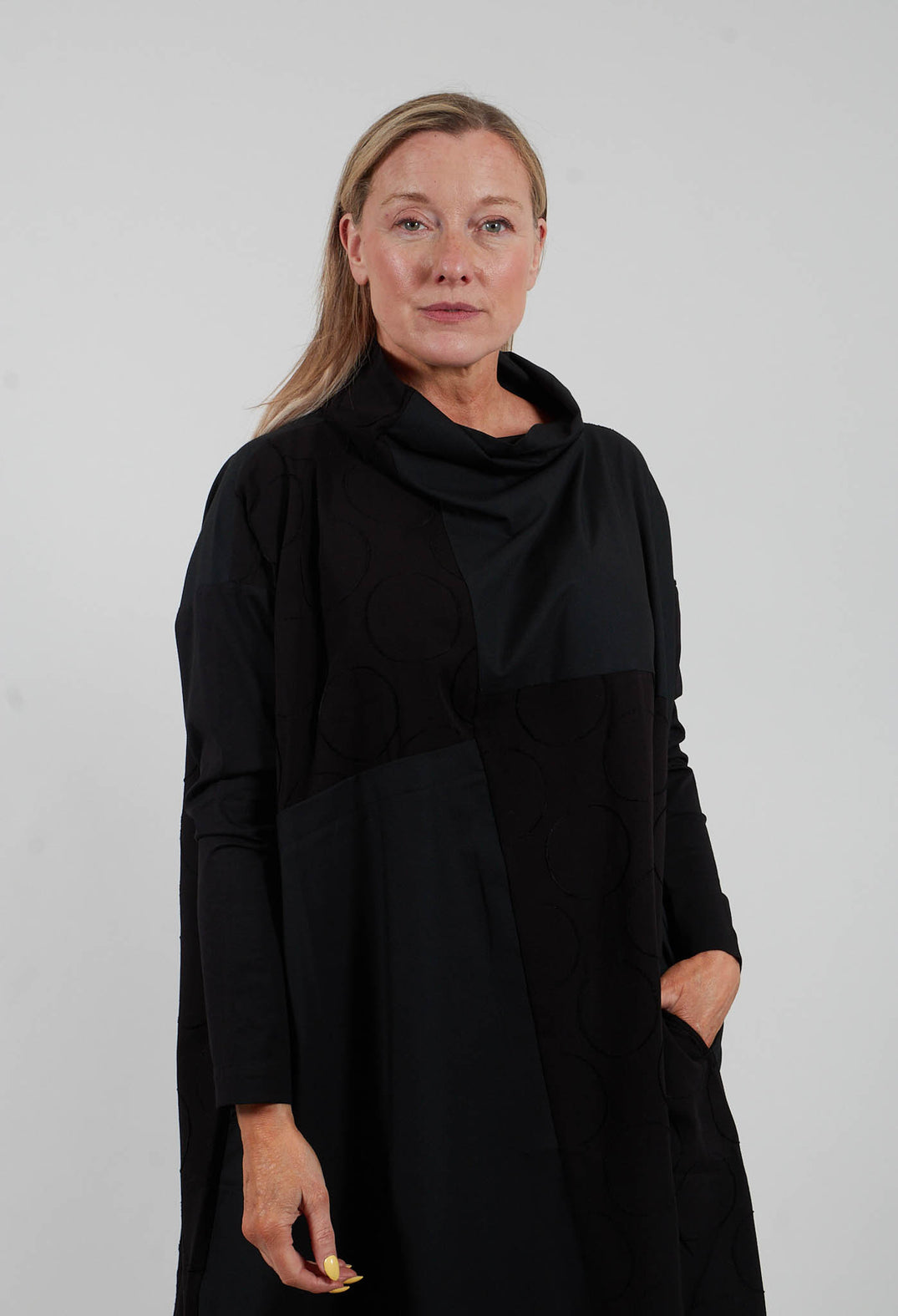 Long Sleeved Cowl Neck Dress in Black