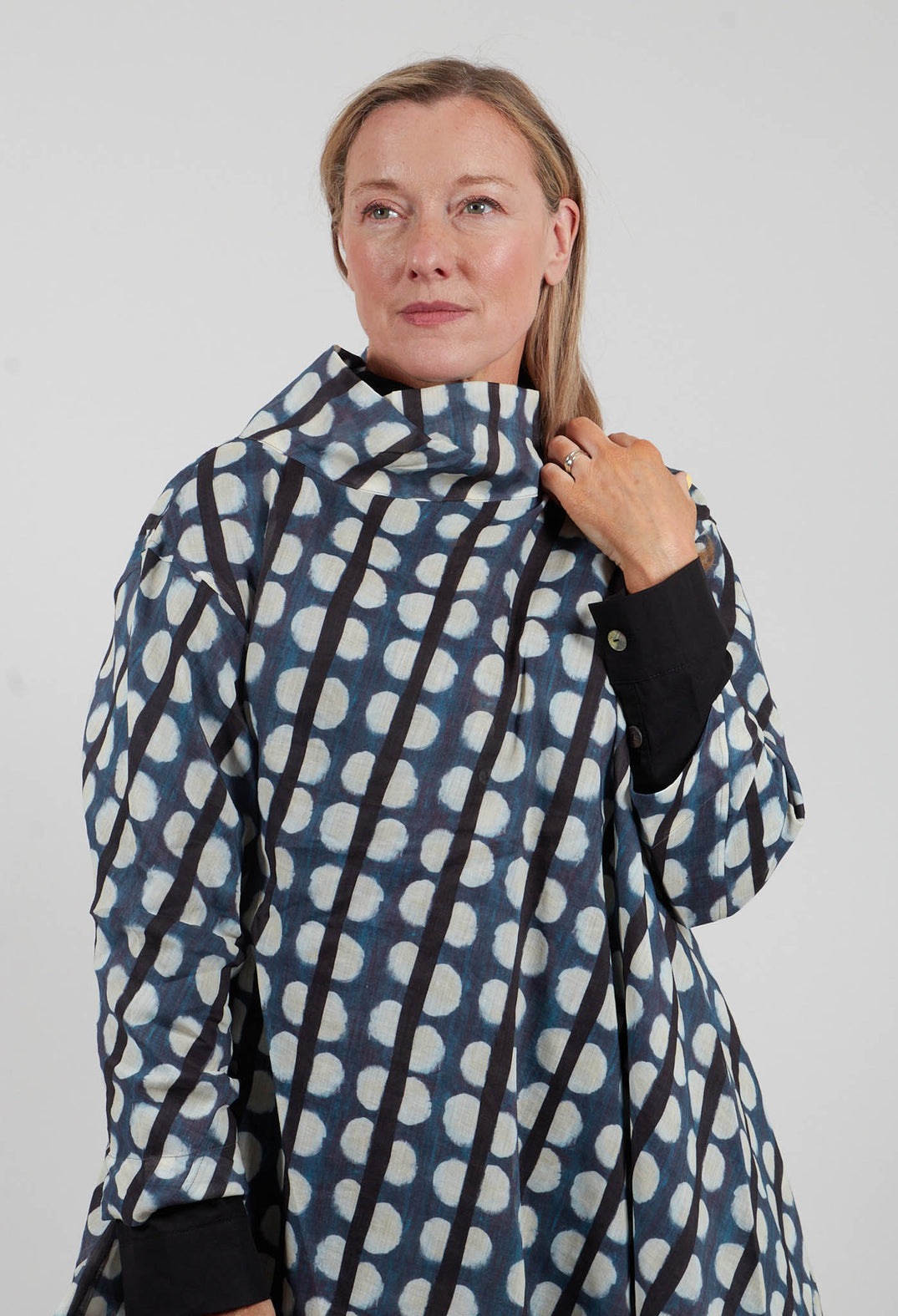 Stand Up Collar Dress in Blue