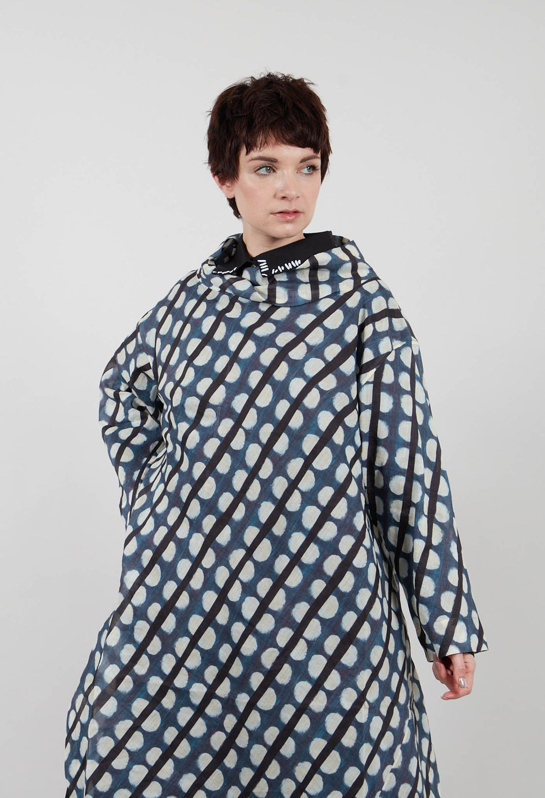Stand Up Collar Dress in Blue
