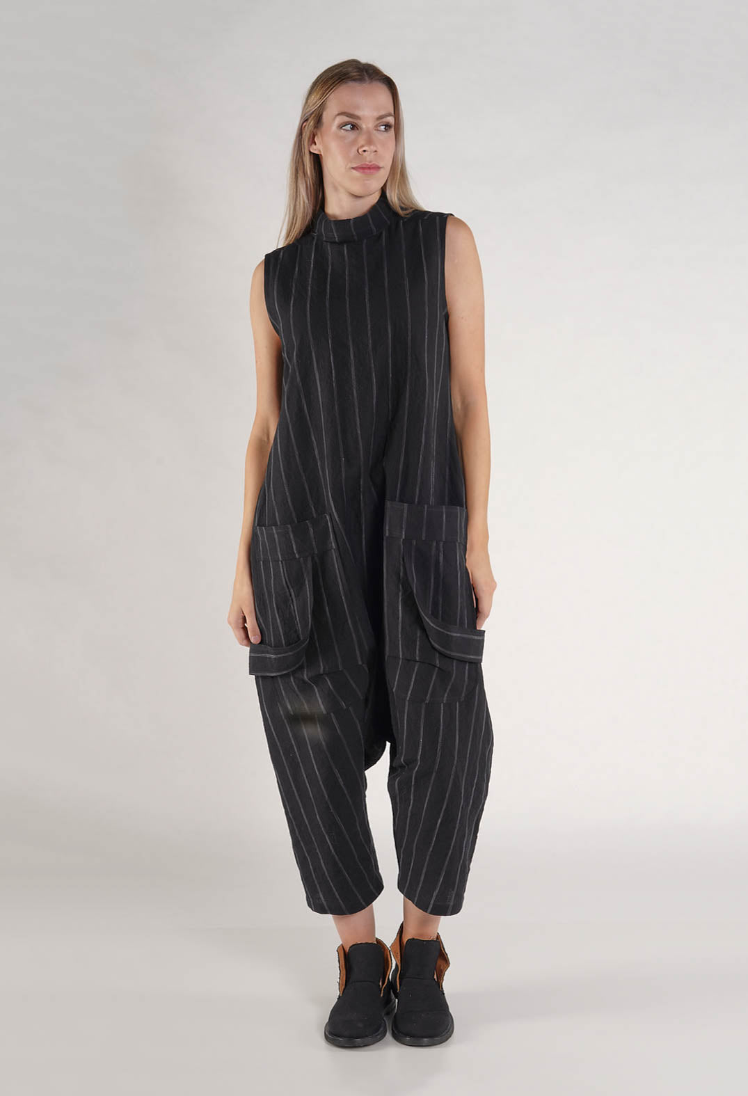 PRE-ORDER - Sleeveless Jumpsuit in Ketchup Stripe - 1021309 (Pictured in Black Stripe)