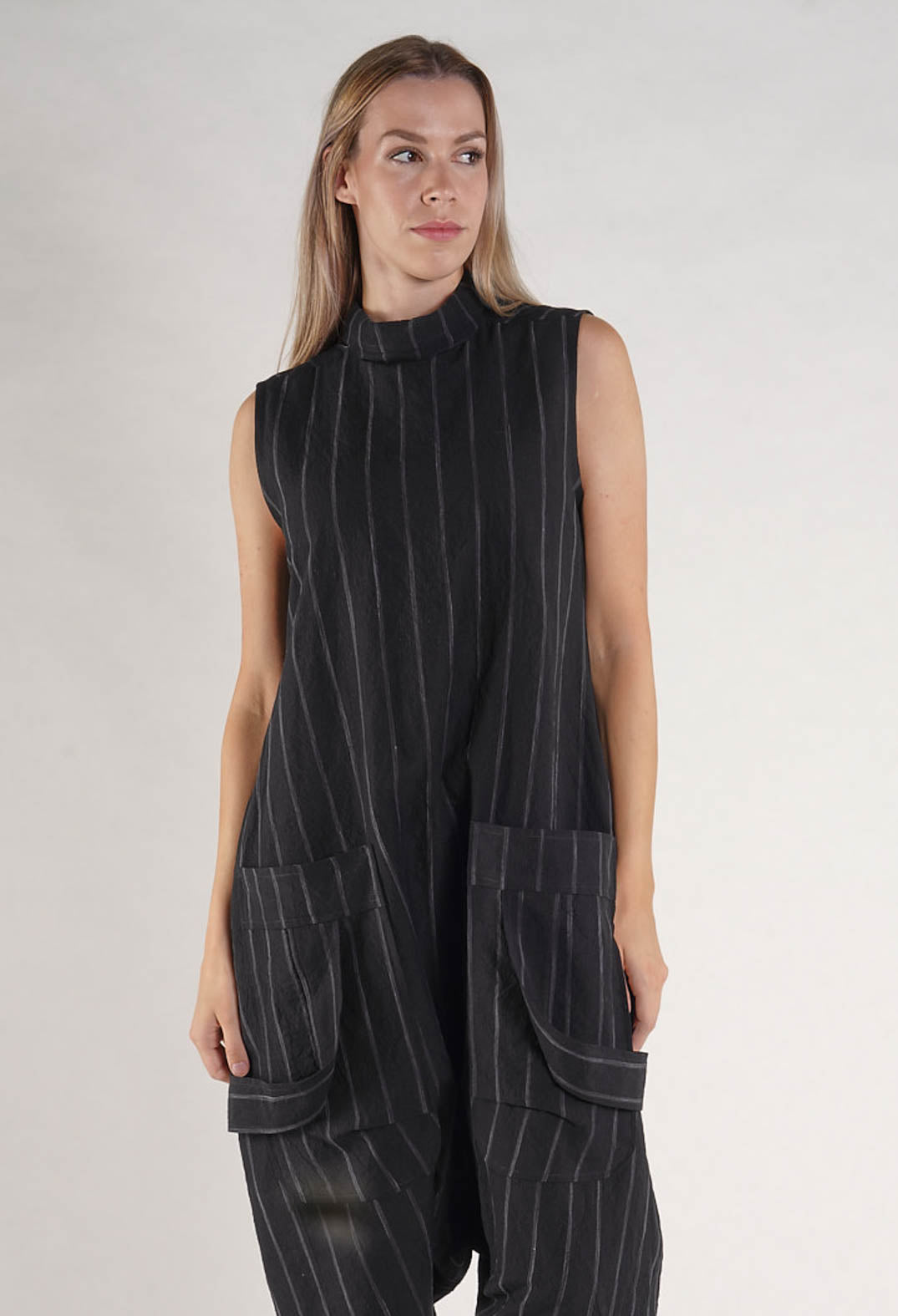 PRE-ORDER - Sleeveless Jumpsuit in Ketchup Stripe - 1021309 (Pictured in Black Stripe)