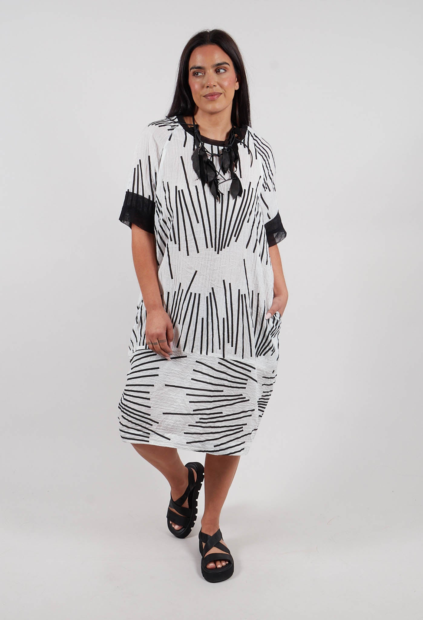 shift dress black and white Celine // Black & White Asymmetrical Shift Dress – VSP Consignment