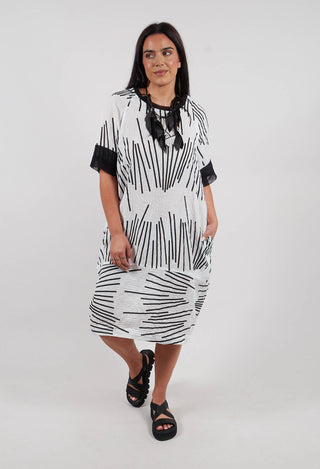 Oversized Shift Dress with Netting and Slip Dress in Black/White Print