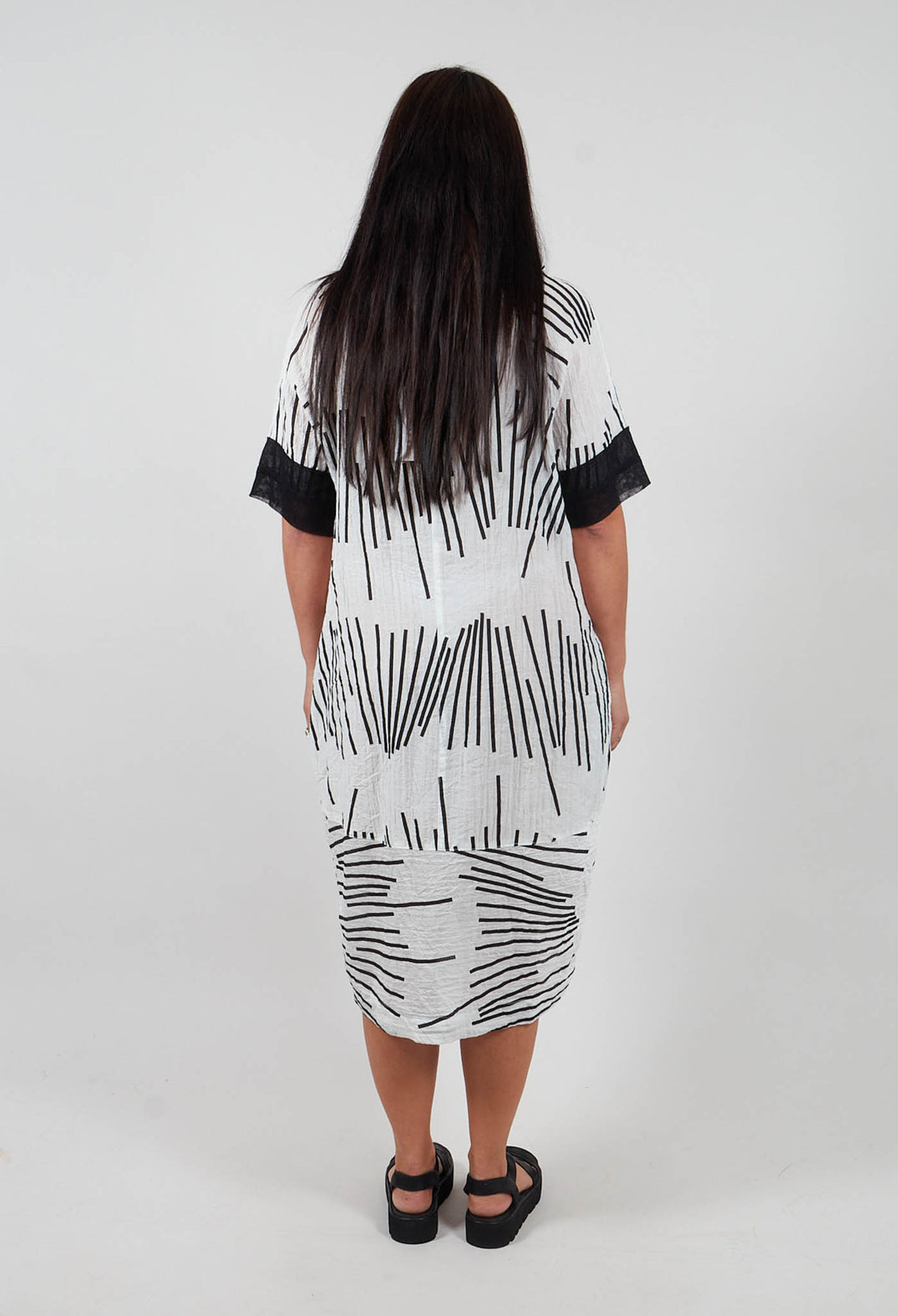 black and white shift dress Gershon Bram Oversized Shift Dress with Netting and Slip Dress – Olivia May