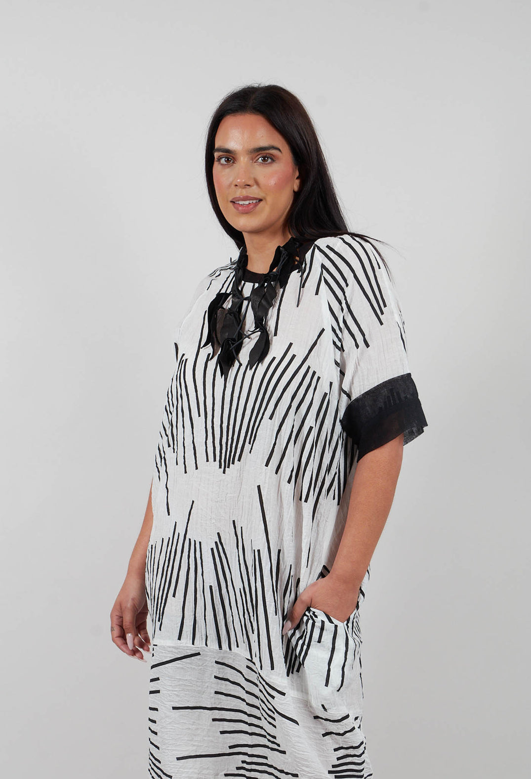 Oversized Shift Dress with Netting and Slip Dress in Black/White Print