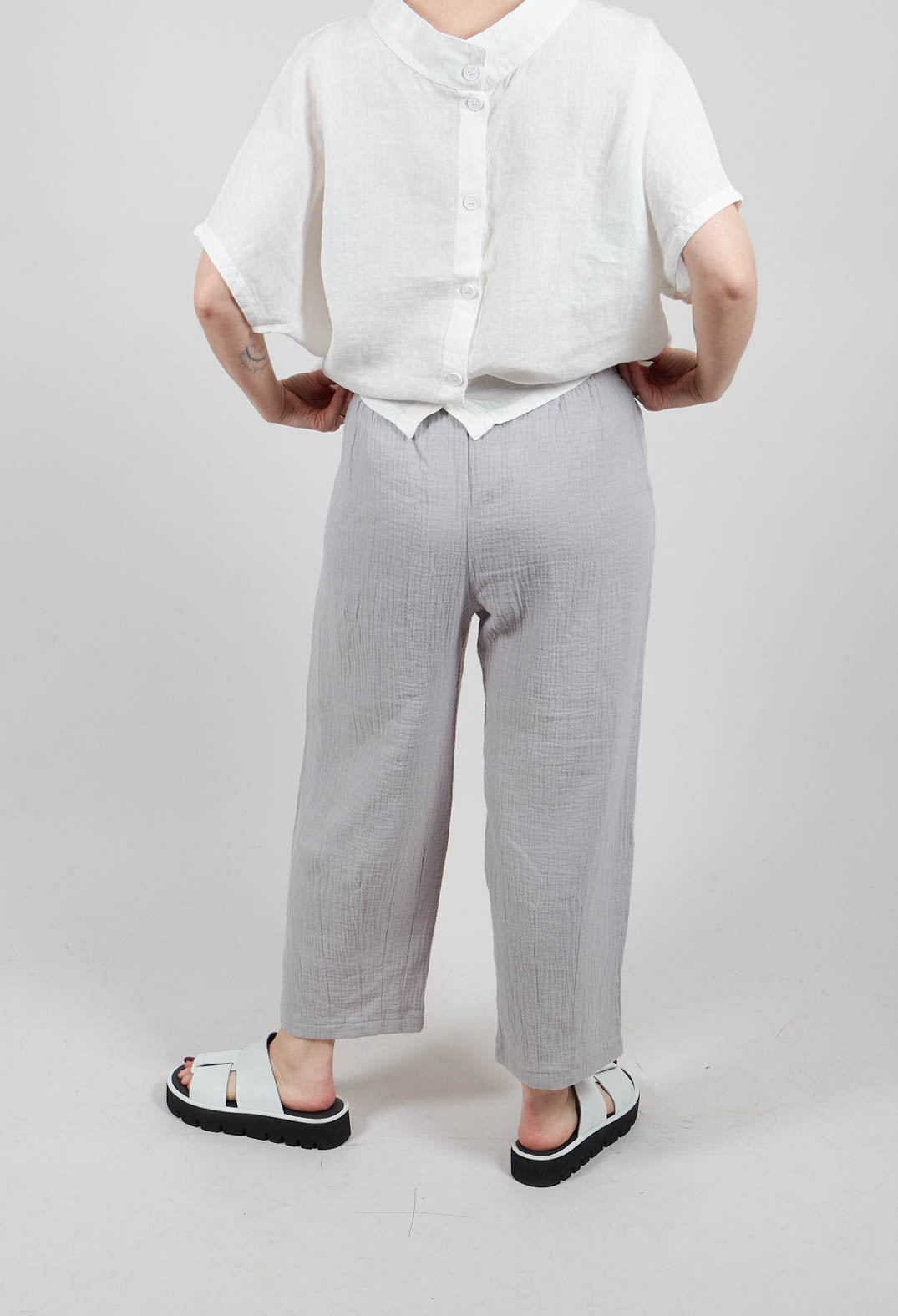 Soft Cotton Cropped Trousers with Waffle Style Texture in Grey
