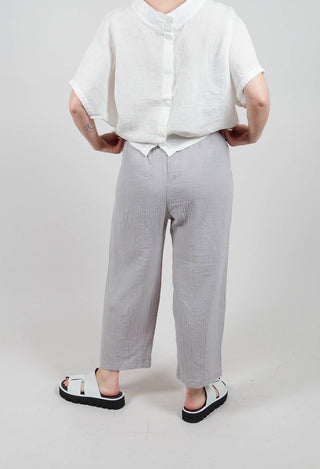 Soft Cotton Cropped Trousers with Waffle Style Texture in Grey