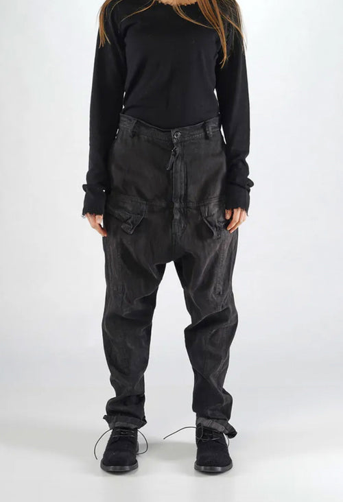 PRE-ORDER - Drop Crotch Trousers with Pockets in Black Gloss (Pictured in Turf Black) - 1030107