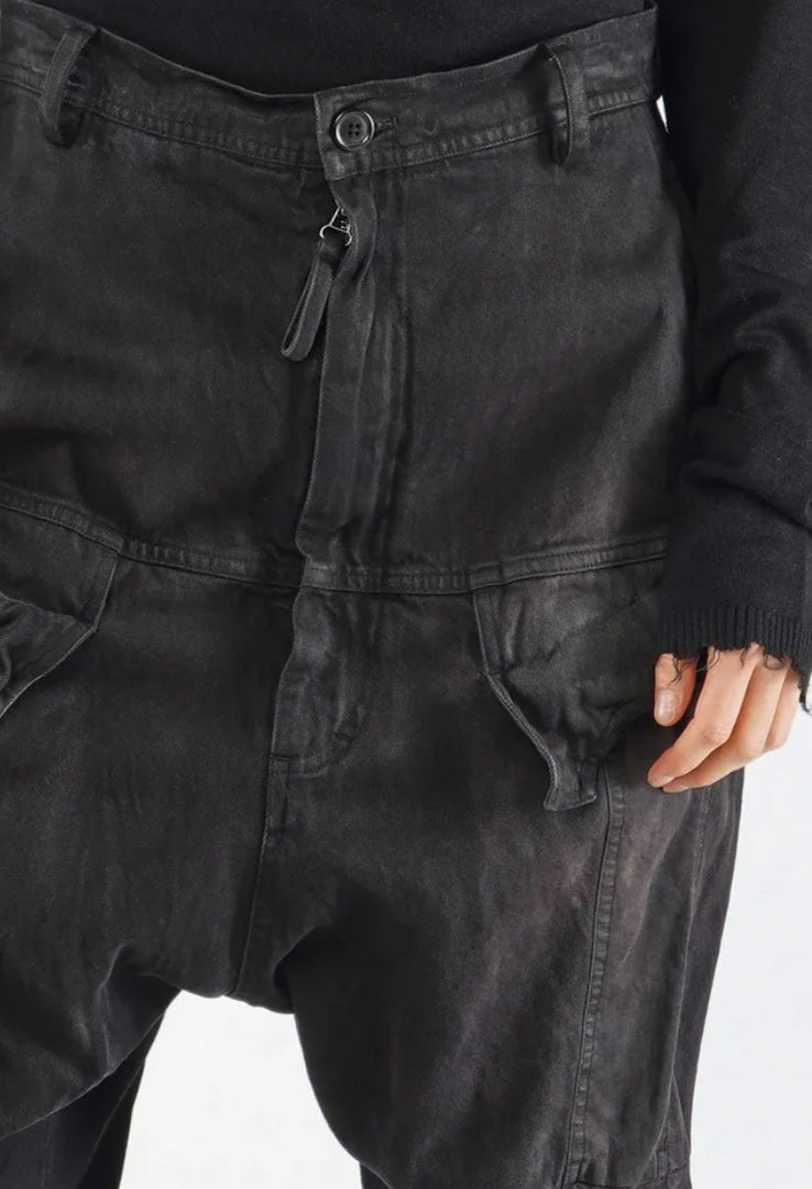 PRE-ORDER - Drop Crotch Trousers with Pockets in Black Gloss (Pictured in Turf Black) - 1030107