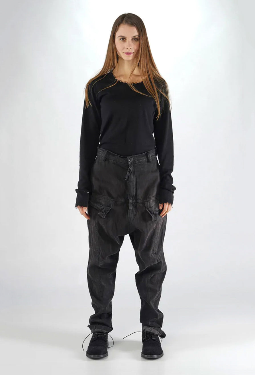 PRE-ORDER - Drop Crotch Trousers with Pockets in Turf Black - 1030107