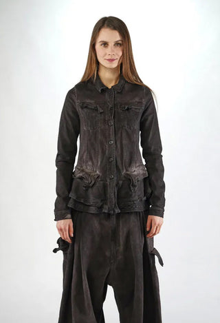 PRE-ORDER - Jacket with Frilled Hem in Turf Black (Pictured in Turf Wash) - 1031101