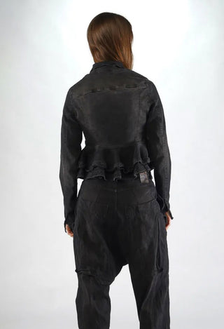 PRE-ORDER - Cropped Jacket with Frilled Hem in Black Gloss (Pictured in Turf Black) - 1031103