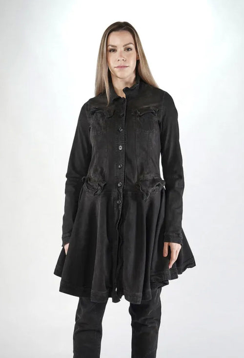 PRE-ORDER - Coat with Frilled Hem in Turf Black - 1031206