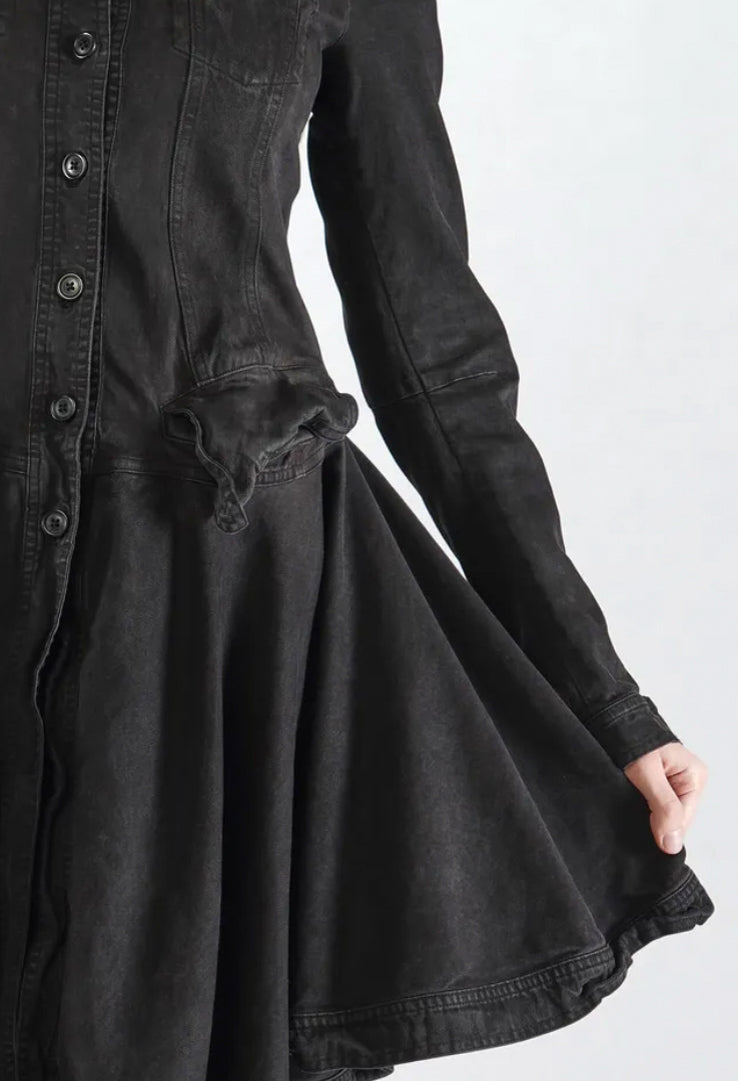 PRE-ORDER - Coat with Frilled Hem in Turf Wash (Pictured in Turf Black) - 1031206