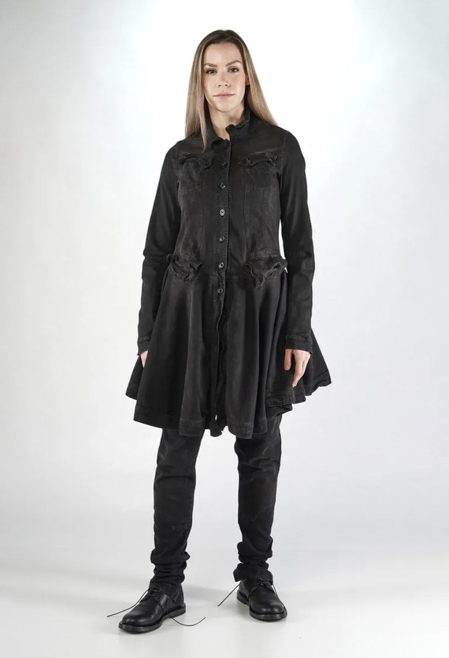 PRE-ORDER - Coat with Frilled Hem in Turf Wash (Pictured in Turf Black) - 1031206