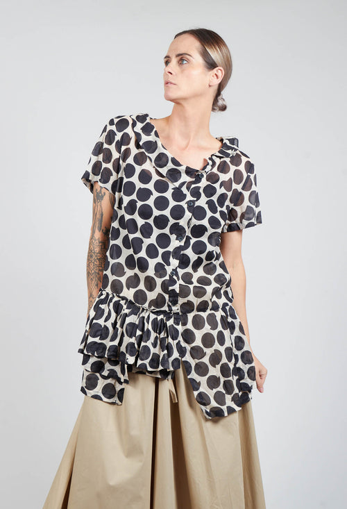 Sheer Peplum Shirt with Button Front in Pois