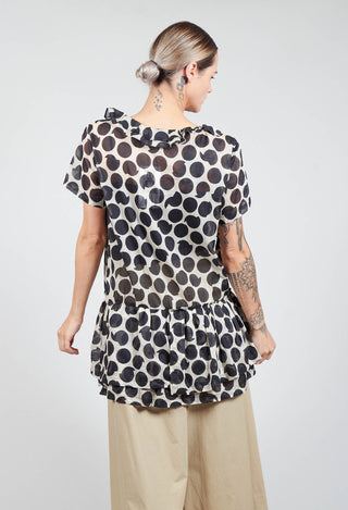 Sheer Peplum Shirt with Button Front in Pois