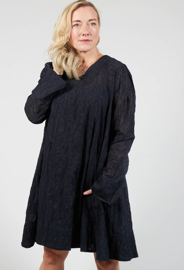 Sheer Textured Dress with Slip in Black