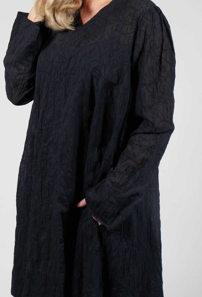 Sheer Textured Dress with Slip in Black
