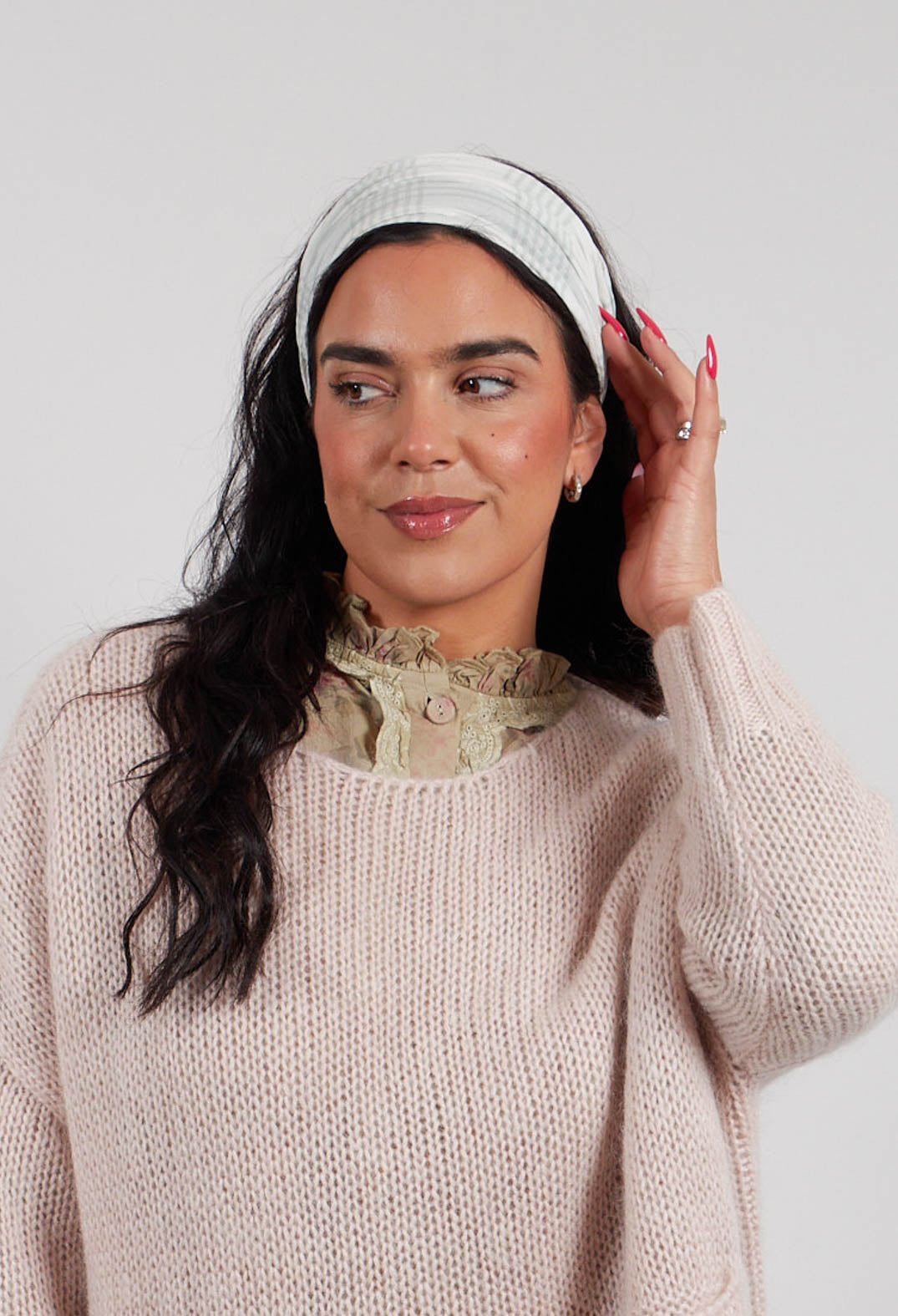 Headband in Coton Carreaux Vert Eau