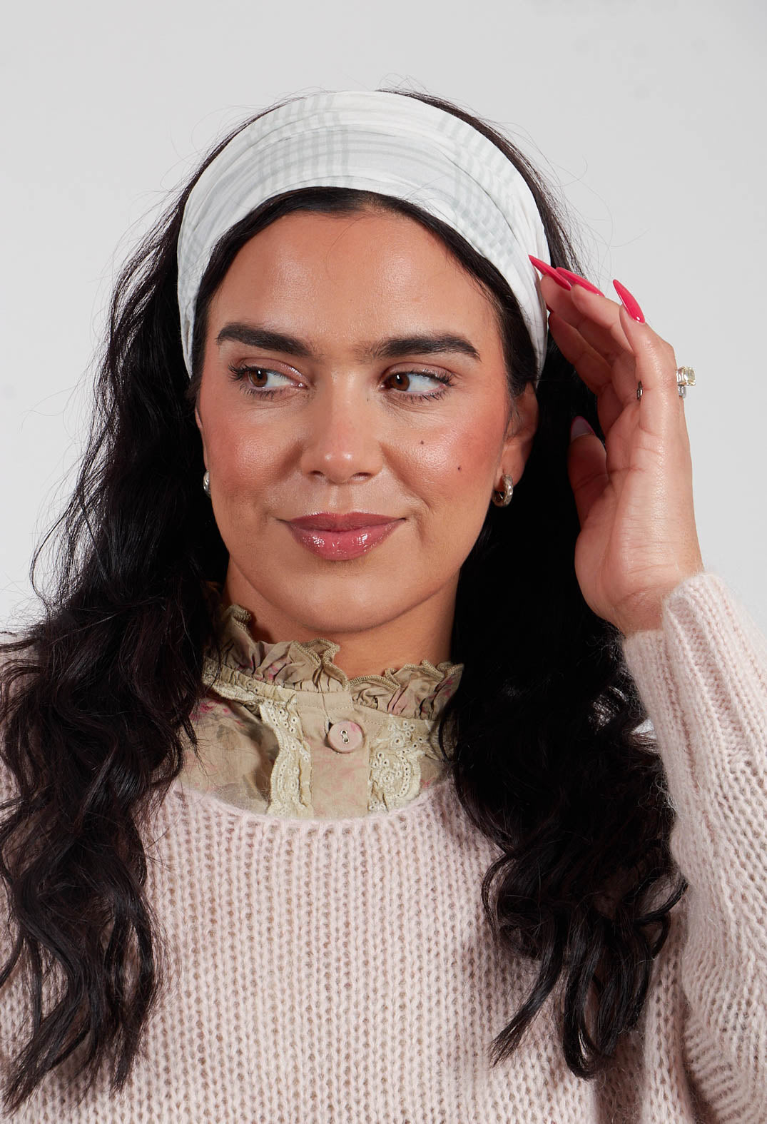 Headband in Coton Carreaux Vert Eau