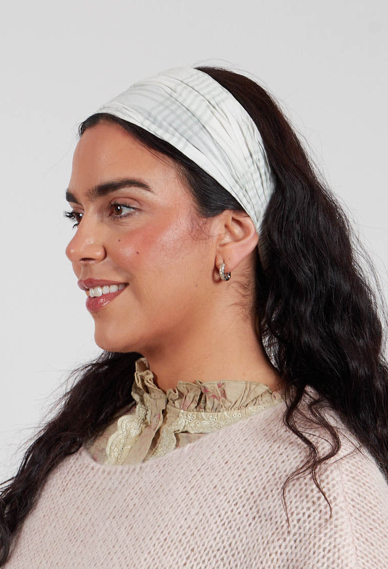 Headband in Coton Carreaux Vert Eau