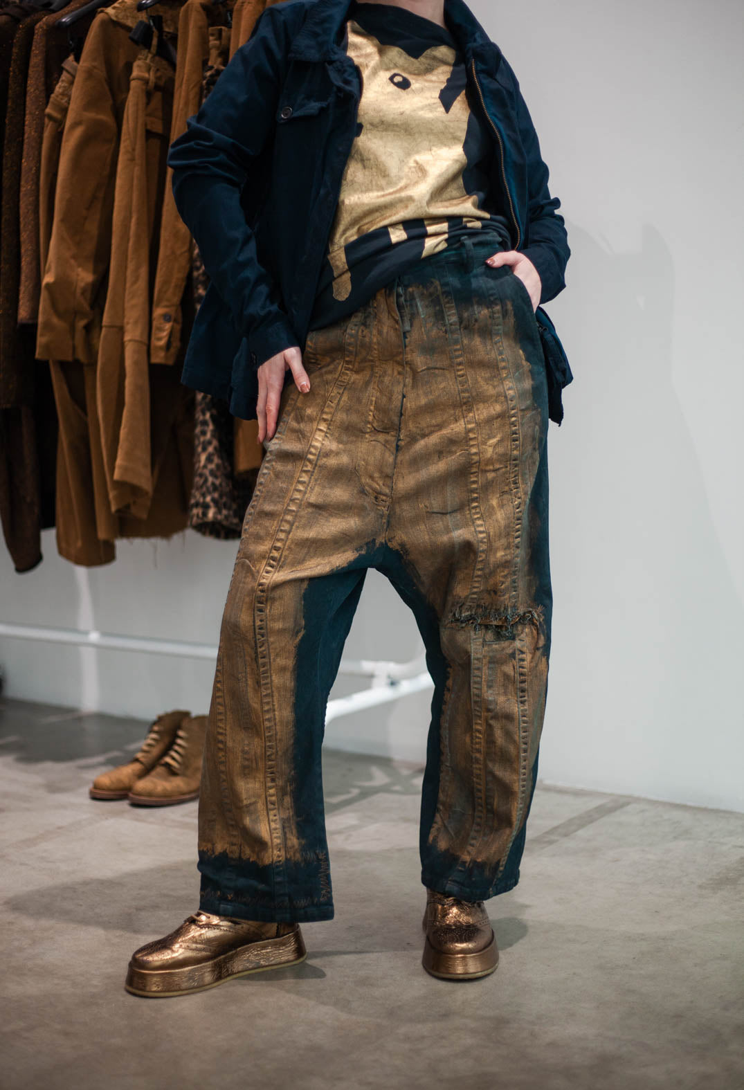 PRE-ORDER - Drop Crotch Jeans in Petrol Gold - 1040146