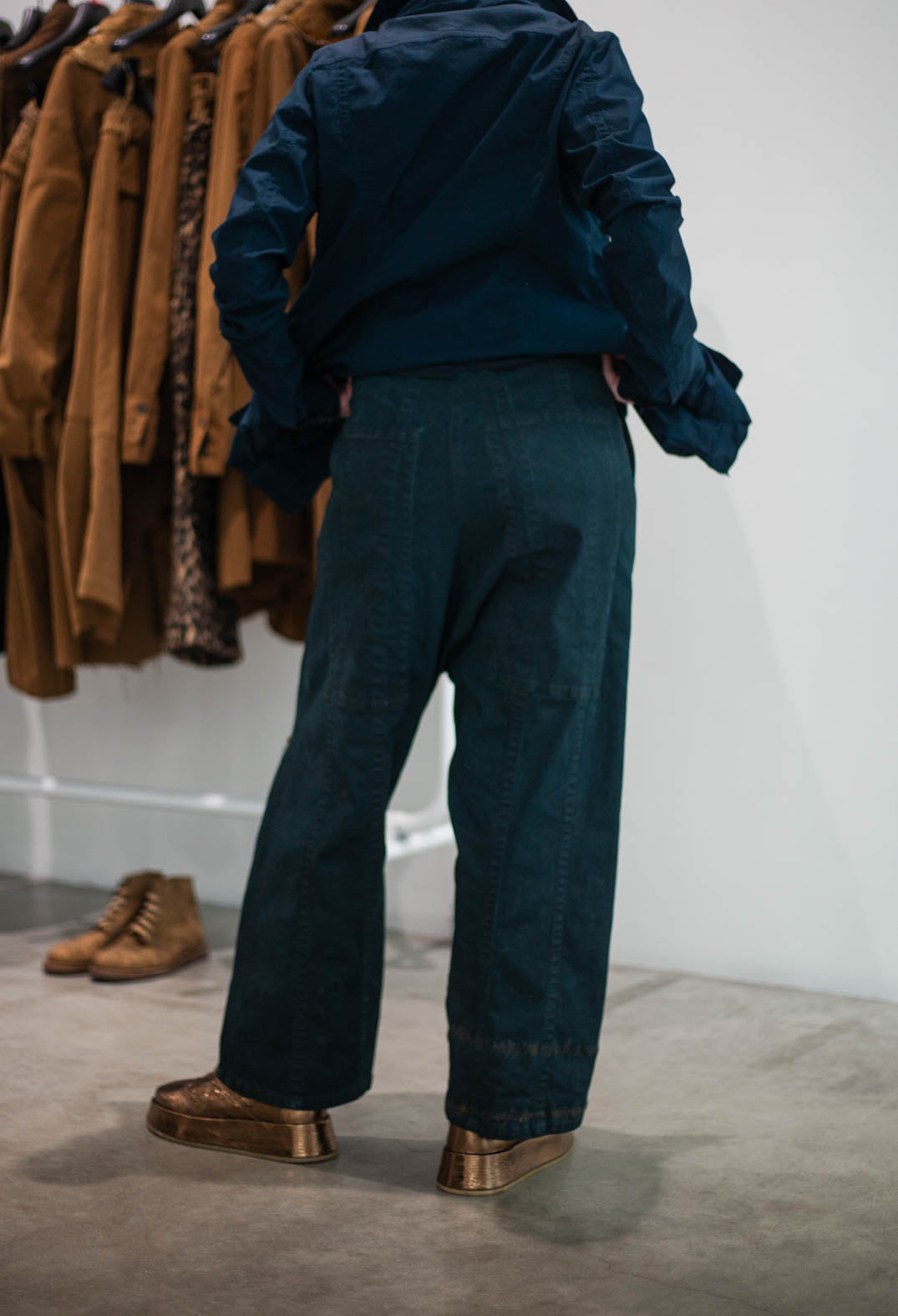 PRE-ORDER - Drop Crotch Jeans in Umbra Gold (Pictured in Petrol Gold) - 1040146