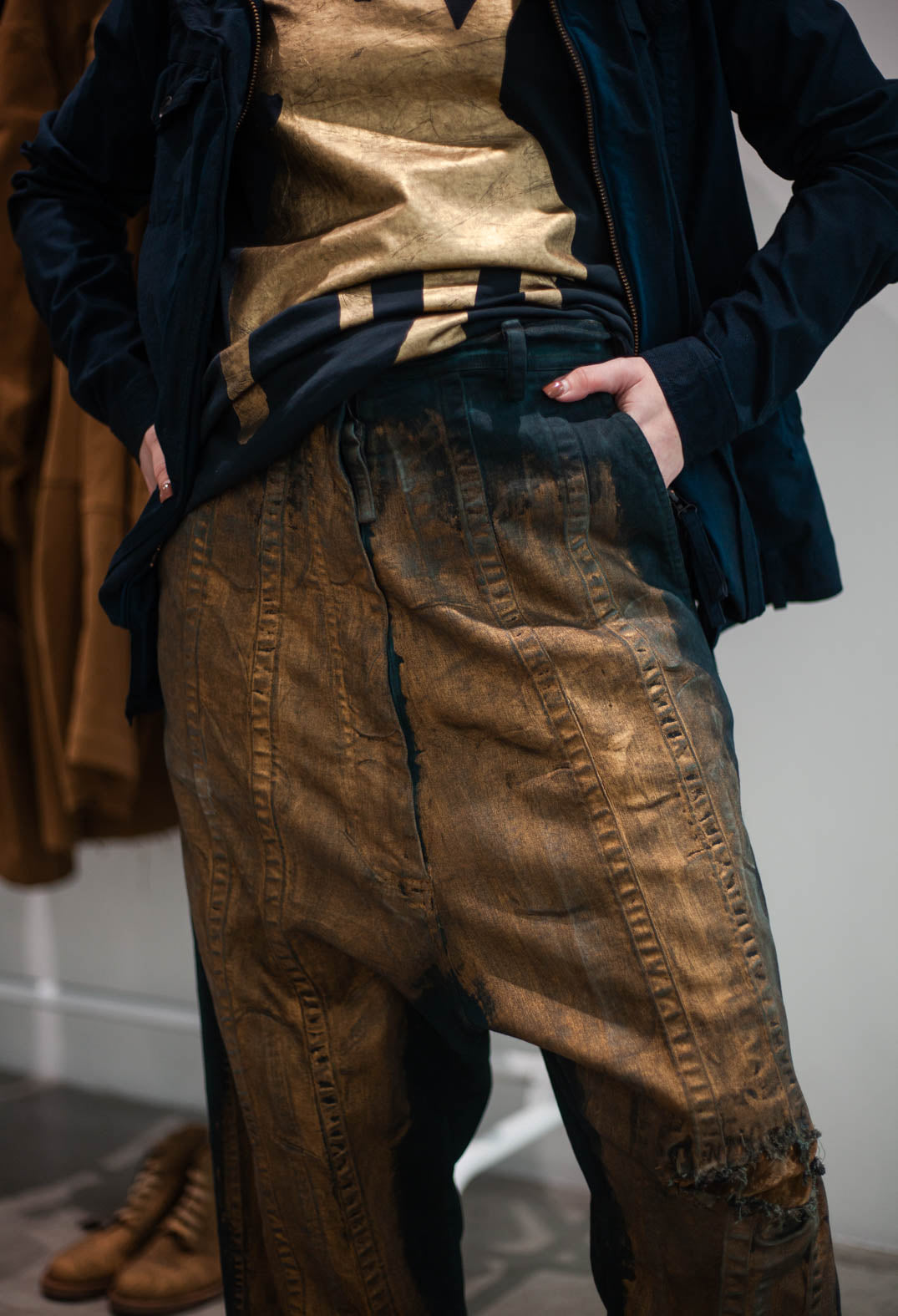 PRE-ORDER - Drop Crotch Jeans in Petrol Gold - 1040146