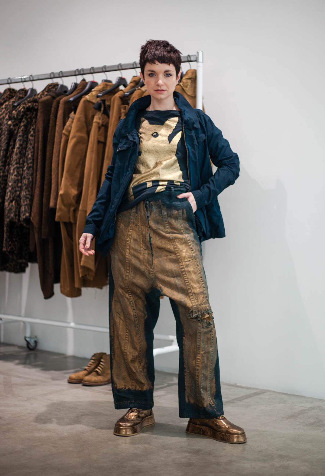 PRE-ORDER - Drop Crotch Jeans in Umbra Gold (Pictured in Petrol Gold) - 1040146