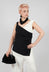 Ruched Sleeveless Top with Contrast Strap in Clesi Nero / Clesi Latte