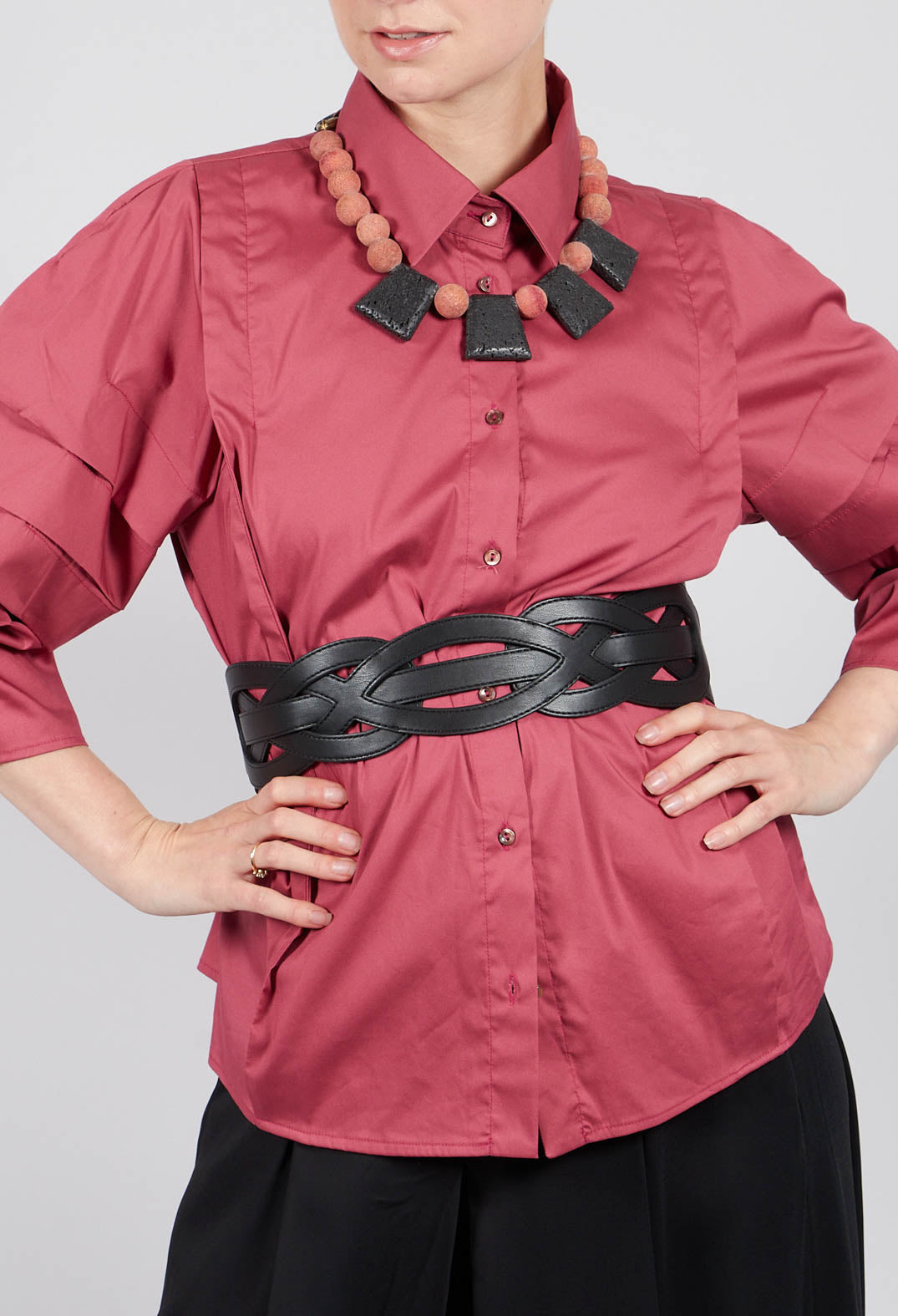 Shirt with Pleated Sleeves in Chianti Glicine