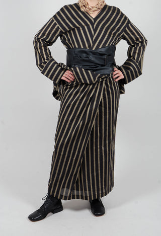 Striped Cross Over Pencil Skirt in Singapura Nero