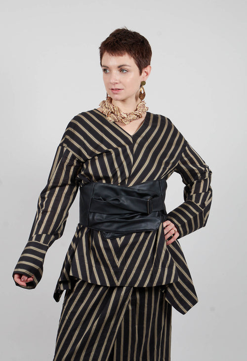 V Neck Striped Cross Over Top in Singapura Nero