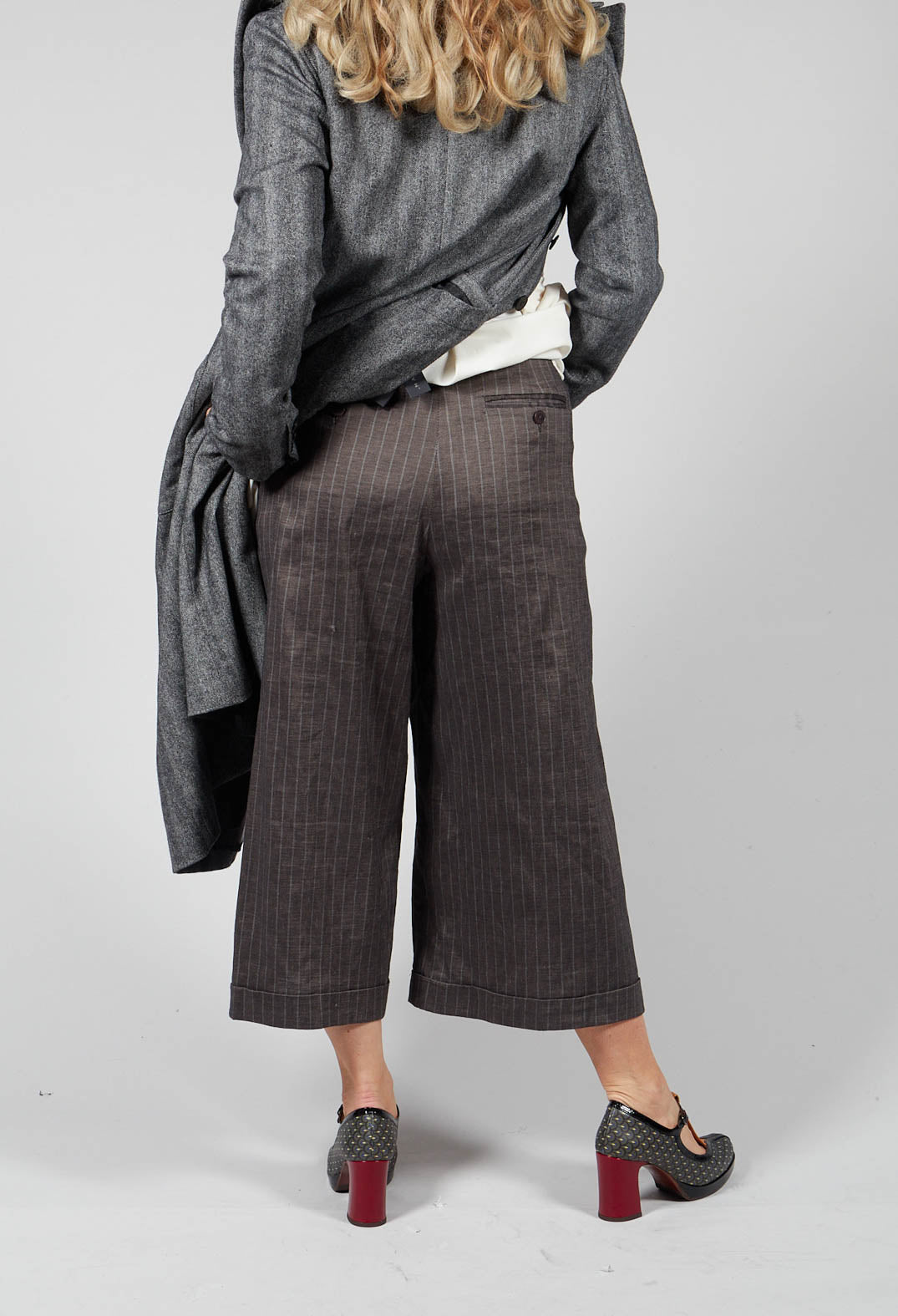 Cropped Wide Fit Striped Tailored Trousers in Balinese Fango
