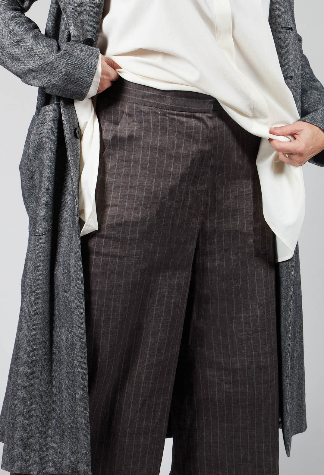 Cropped Wide Fit Striped Tailored Trousers in Balinese Fango