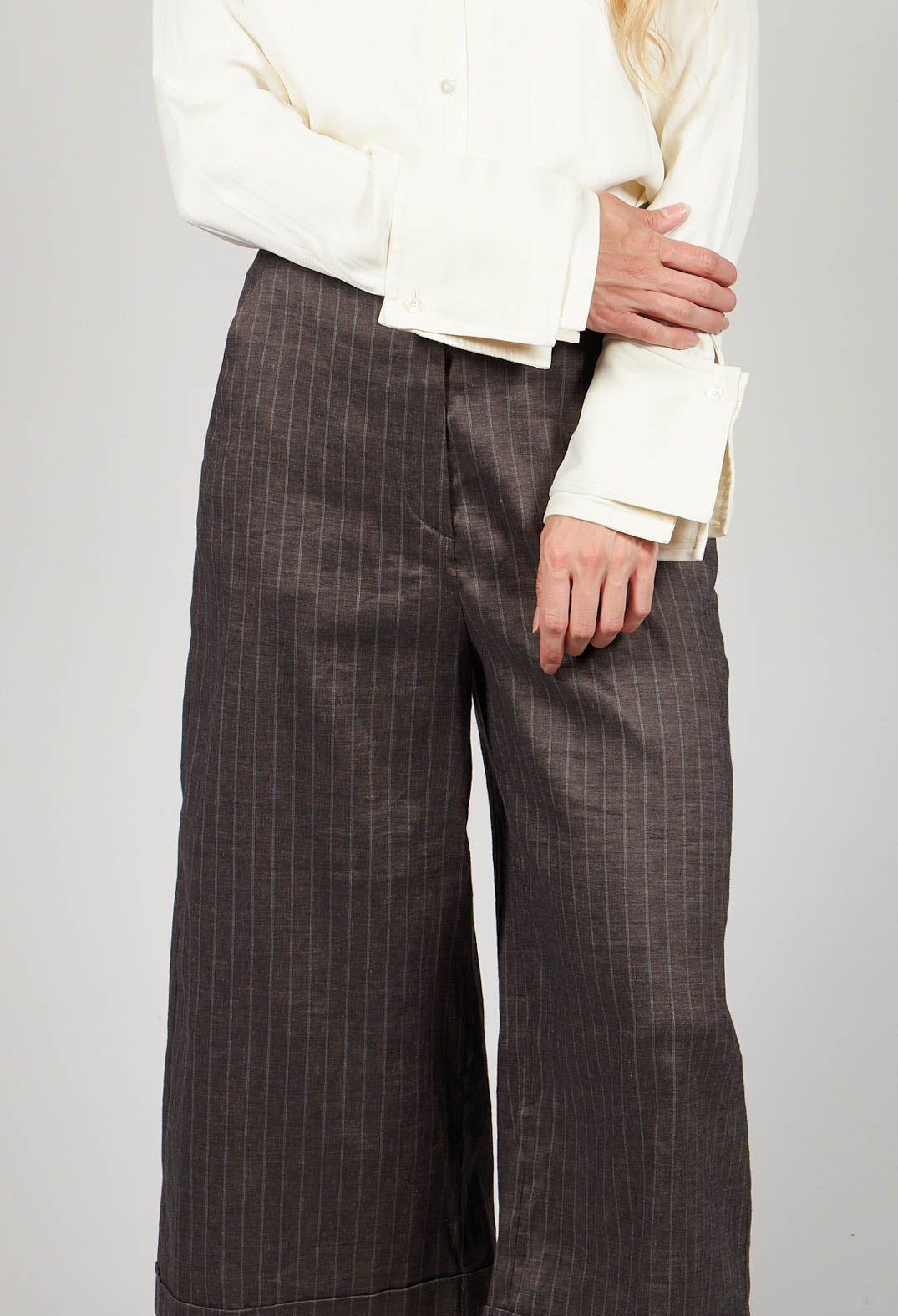 Cropped Wide Fit Striped Tailored Trousers in Balinese Fango